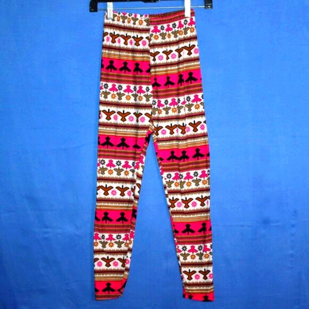 Silver Patterned Leggings - One Size - Pink Multicolor - Funky/Boho